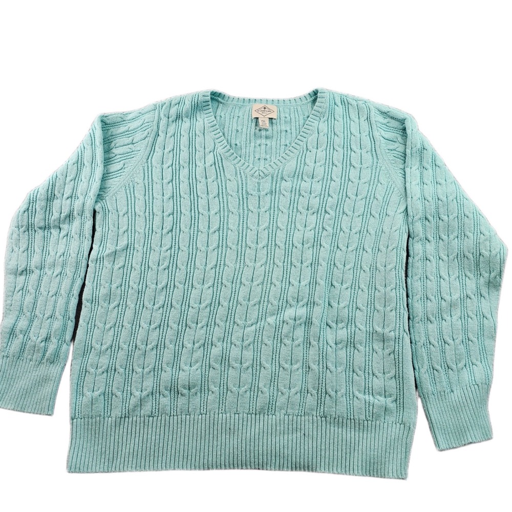 St. John's Bay Sweater Womens PXL Blue Cable Knit Long Sleeve V Neck Pullover